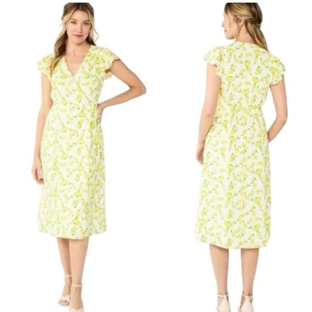 Kohl's Draper James Wrap Midi Dress on White w/Lemon Print, Size 2X